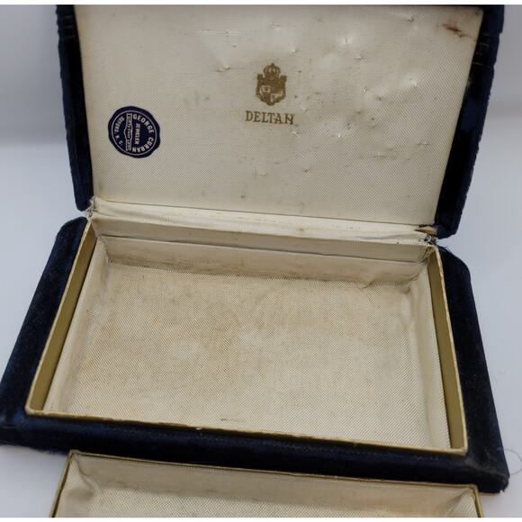 Vintage Velvet Deltah Jewelry Box Presentaion Box Blue 2 Layers Art Deco Design - Picture 15 of 16